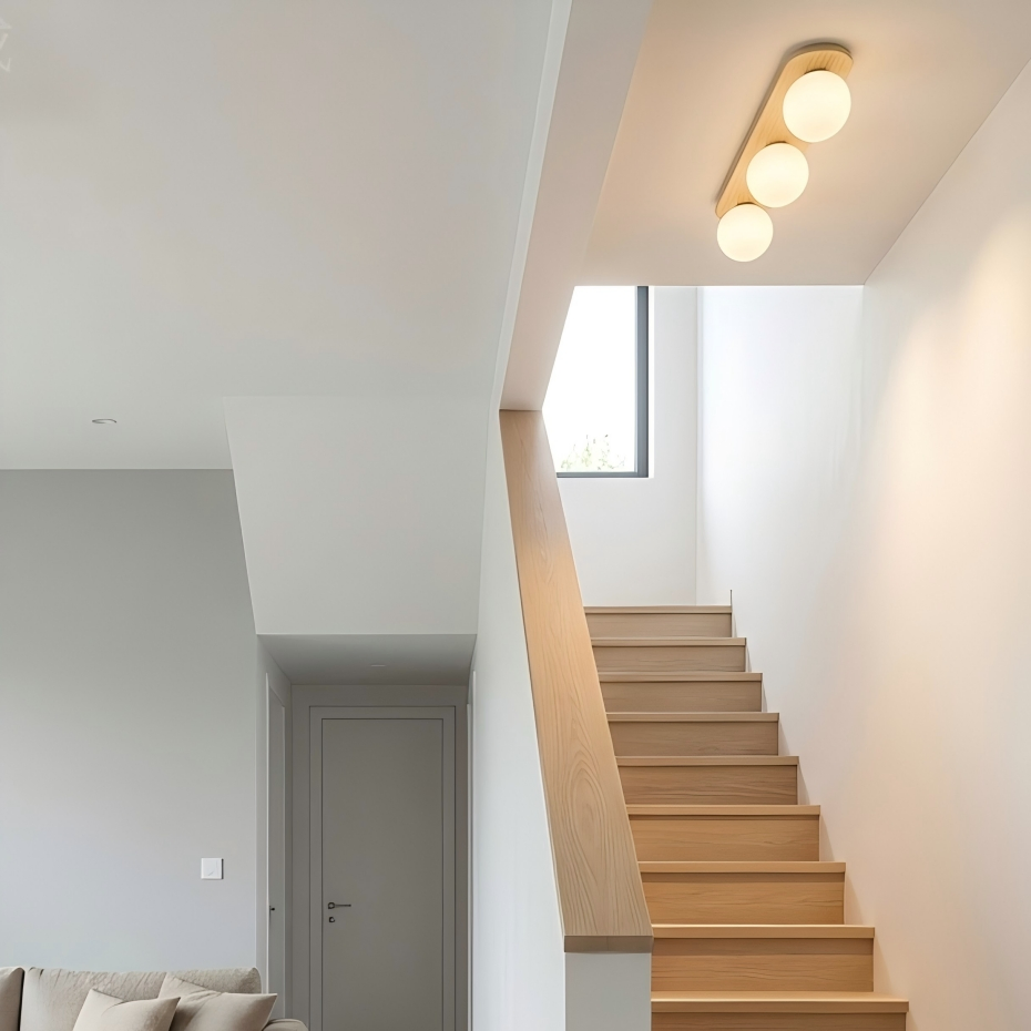 Modern Home Deco Flush Mount MDF Wooden Glass LED Ceiling Light Fixture