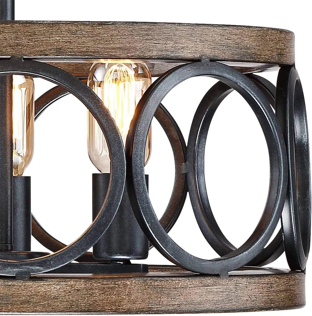 Factory Direct Sales Works Salima Rustic Farmhouse Ceiling Semi Flush Mount LED Black Circle Wood Grain Open Drum Pendant Light