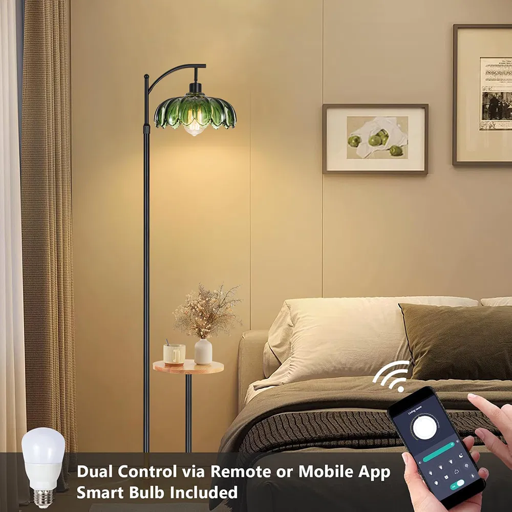 Vintage Gold Remote Control Color Temperature MID Century Modern Glass Brass Flower Tall Standing Floor Lamp