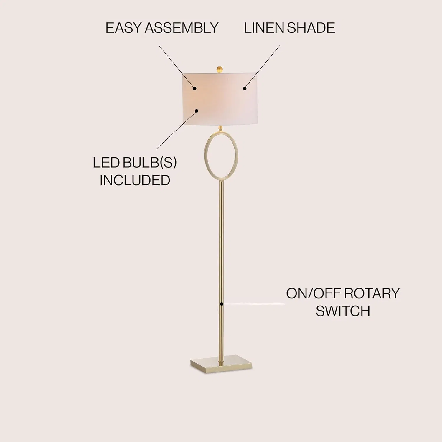 Modern Brass Gold Tall Standing MID Century White Linen Drum Shade LED Corner Floor Lamp