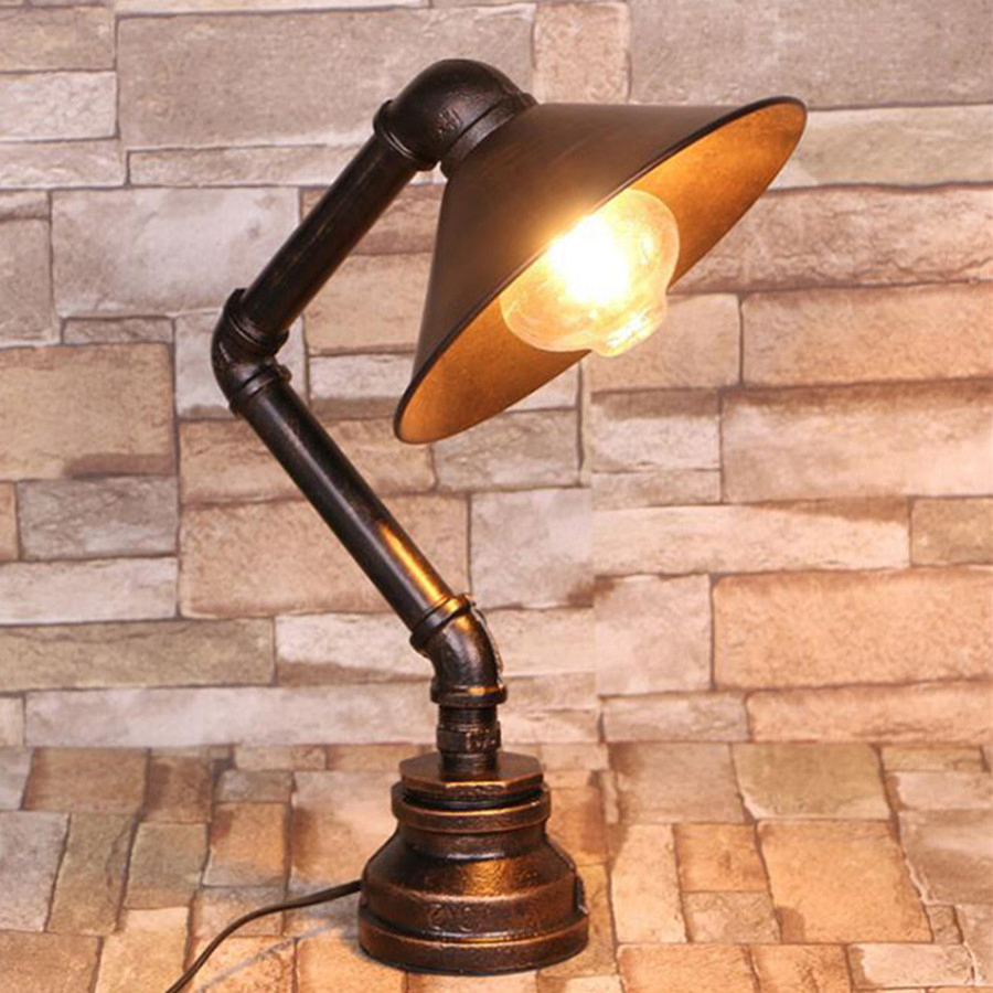 Industrial Steam Punk Study Light 110V 220V Switching E27 Table Light Water Pipe Iron Desk Table Lamp (WH-VTB-28)