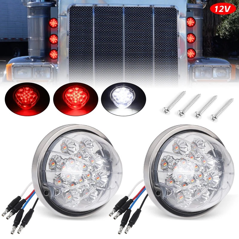 1xpcs 12V Dual Color LED Semi-Truck Trailer Tail/Brake/Turn Signal Flush Mount Chrome Watermlon Top Cab Side Marker Light