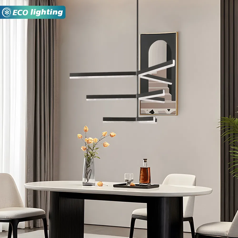Eco Lighting Black Linear LED Pendant Light, Multi-Layer Minimalist Chandelier for Indoor Spaces