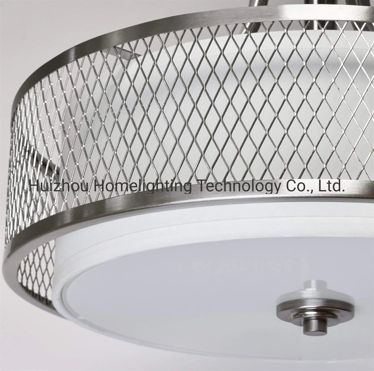 Jlc-Fs06 Mesh Fabric Shade 3-Light Semi-Flush Mount Ceiling Light Fixture with Tempered Glass Diffuser