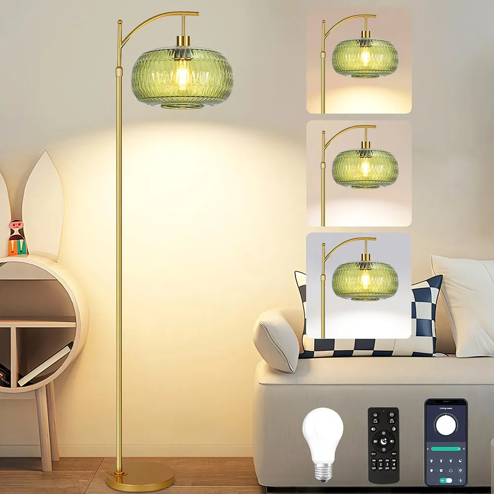 Living Room Bedroom MID Century Modern Standing Lamp Brass Tree Tall Floor Lamps Vintage Retro Floor Lights Glass Amber Flower Lamp