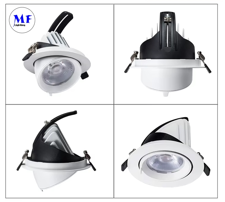 360 Degree Rotatable 12W/15W/20W IP20 0-10V Dimmable 3000K 4000K 5000K CRI 90 95 CCT Adjustable Aluminum Recessed Adjustable Down Light LED Gimbal Downlight