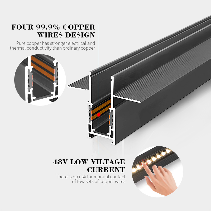 Office Aluminum Magnetic Track Adjustable Beam Angle Light Linear Recessed Track Lighting
