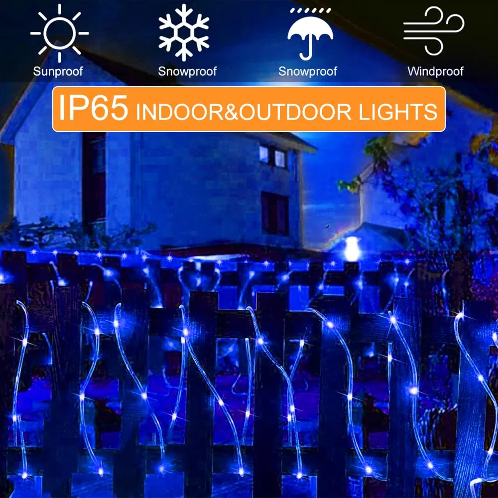 99 FT 300 LED Solar Rope String Lights Blue, 8 Modes Waterproof Bright Fairy Lights for Outdoor Garden Decor