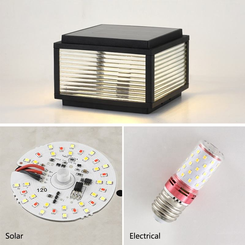 Modern Waterproof IP65 Square Fence Garden Post Main Gate Lamp Outdoor Solar Pillar Light