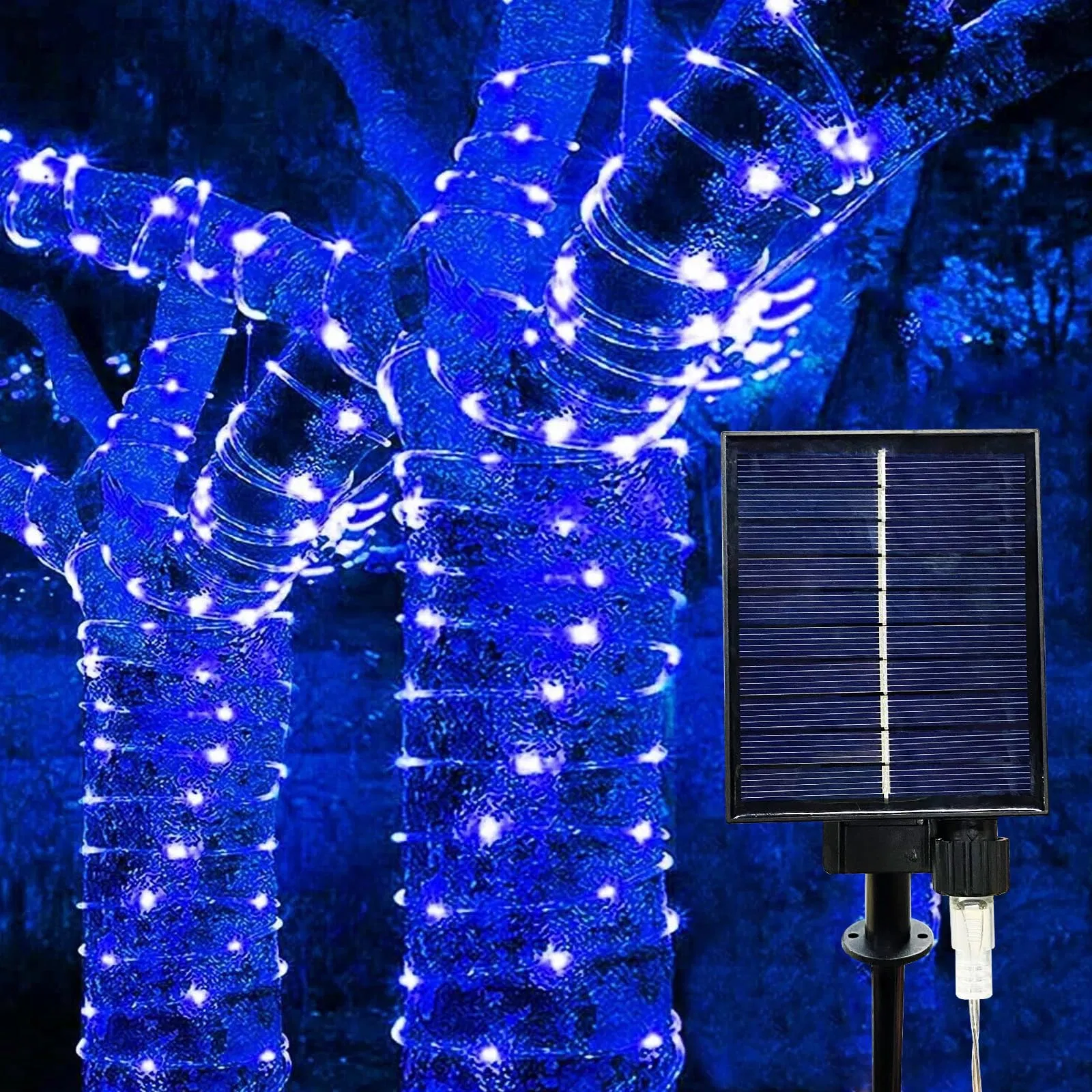 99 FT 300 LED Solar Rope String Lights Blue, 8 Modes Waterproof Bright Fairy Lights for Outdoor Garden Decor