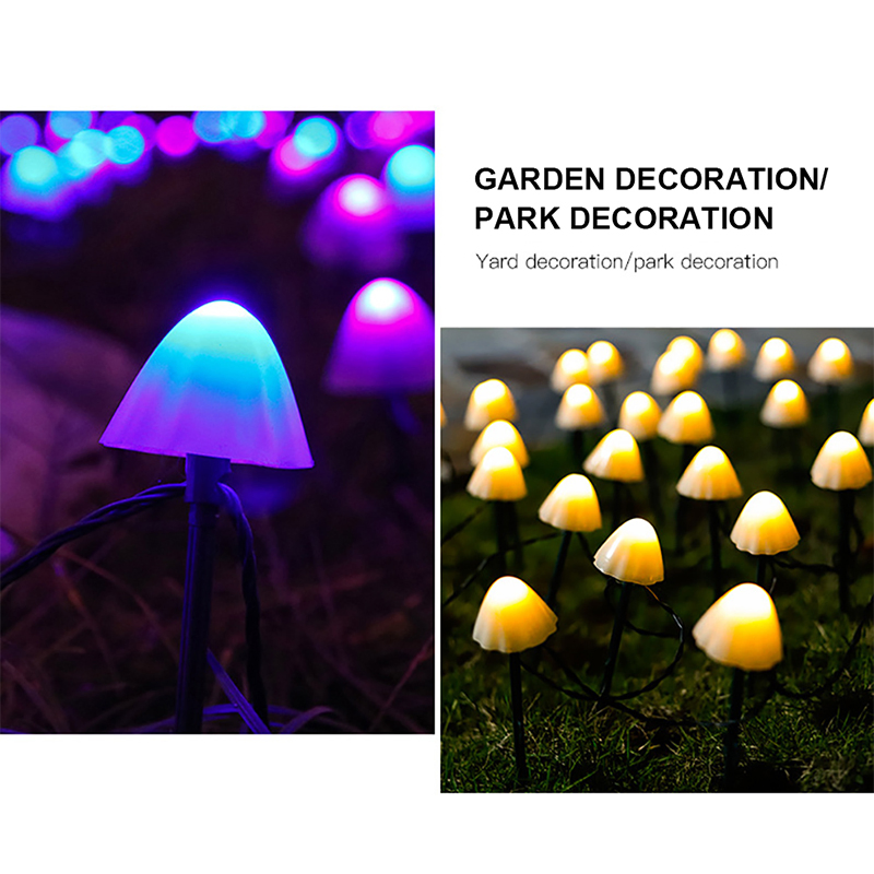 Outdoor Solar Garden Light LED Mushroom Fairy String Light Waterproof Pathway Solar Stake Mushroom Lamp 3.5m 10-LED Light