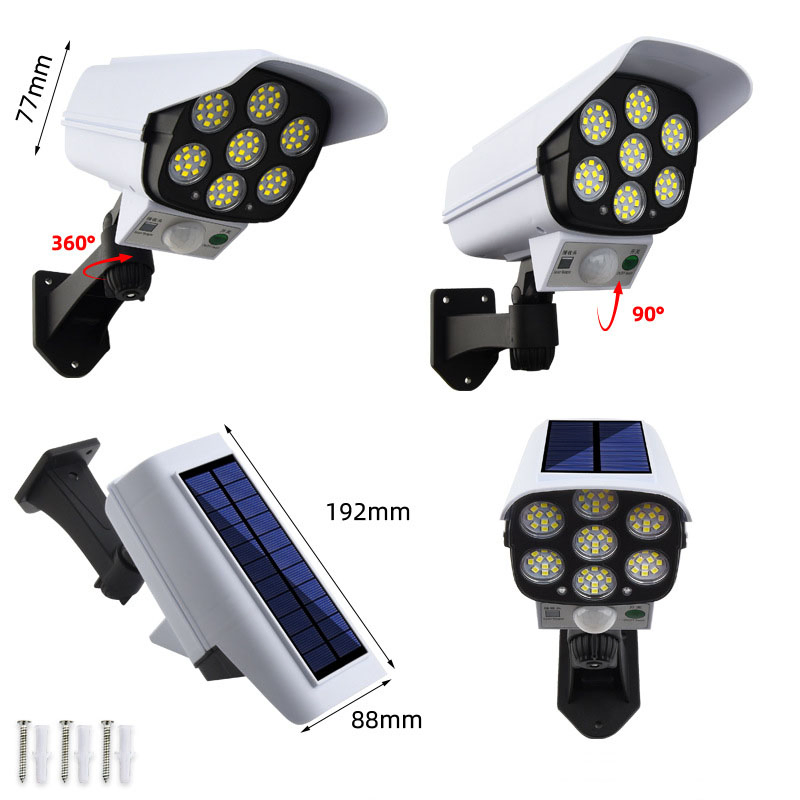 77LED Outdoors Simulation Monitoring Security Lighting with Motion Sensor Wall Lamp Solar Fake Surveillance Cameras Lights