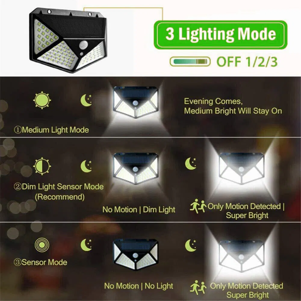 1000lm IP65 Waterproof Home LED Solar Light PIR Motion Sensor Outdoor Solar Garden Security Wall Lawn Decoration Lamp
