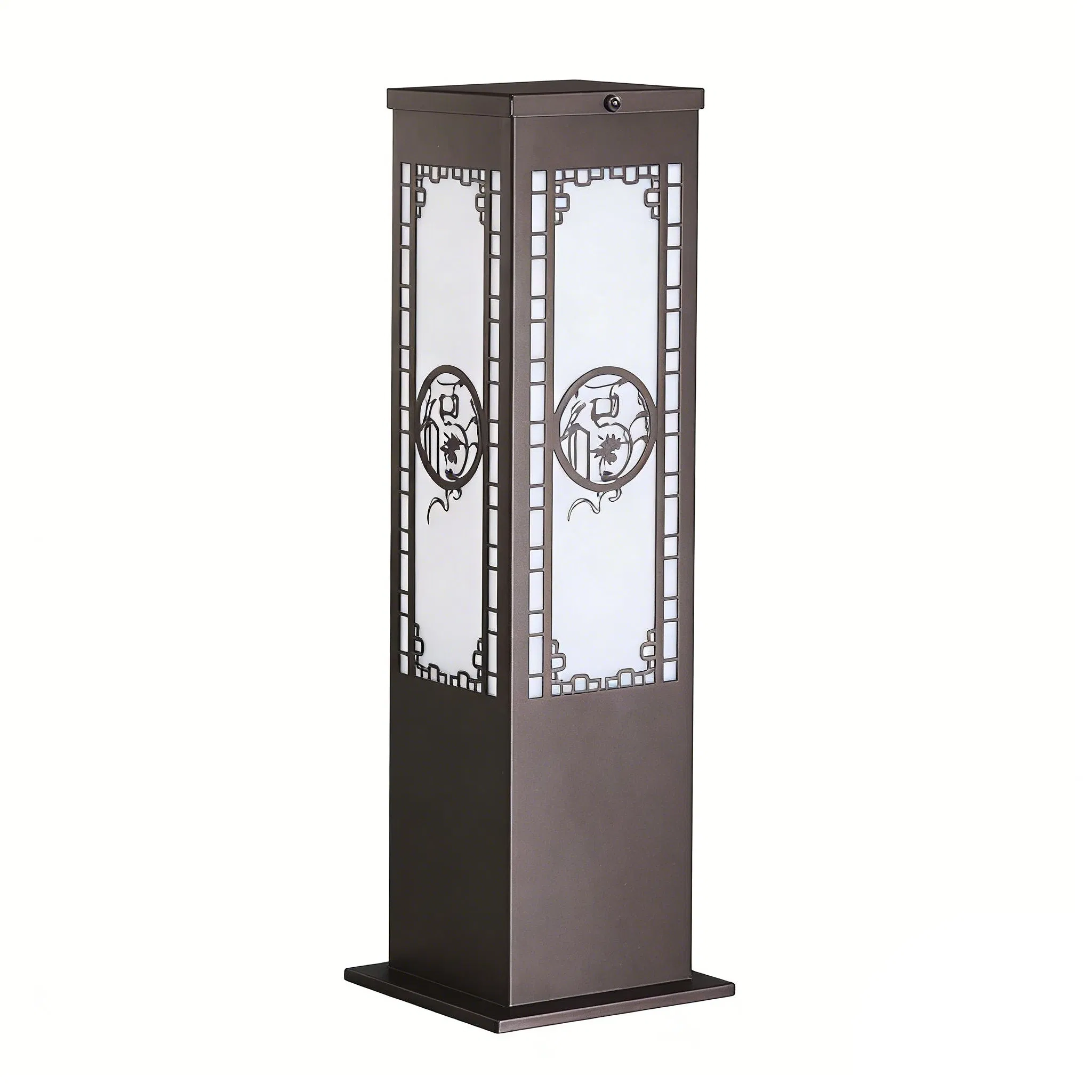 Modern Solar LED Bollard Light with Decorative Chinese Pattern for Garden Pathway