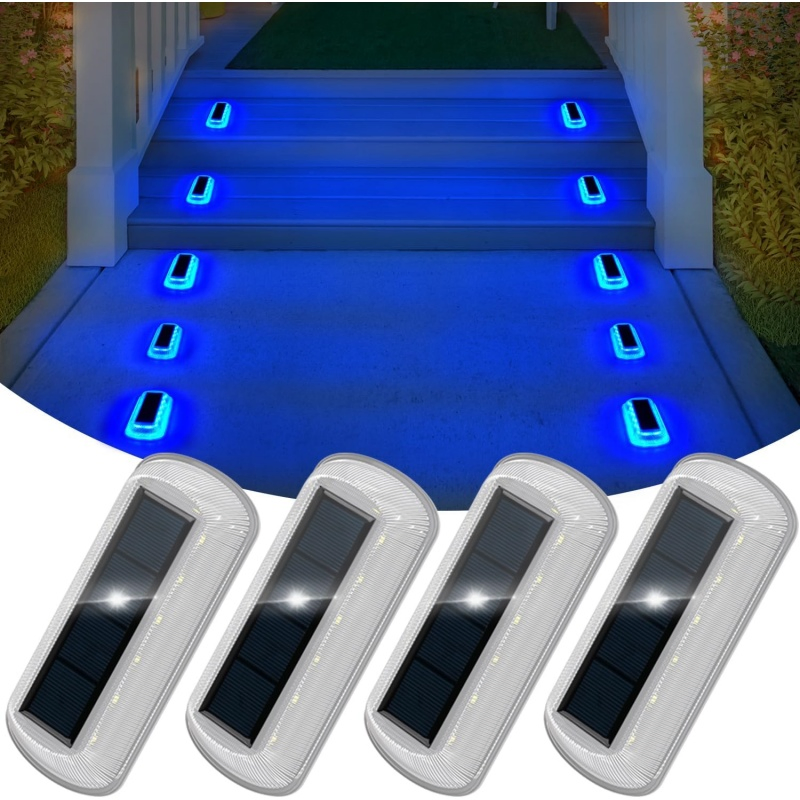 Blue Stair Waterproof Fence Driveway Yard LED Deck Solar Step Lights