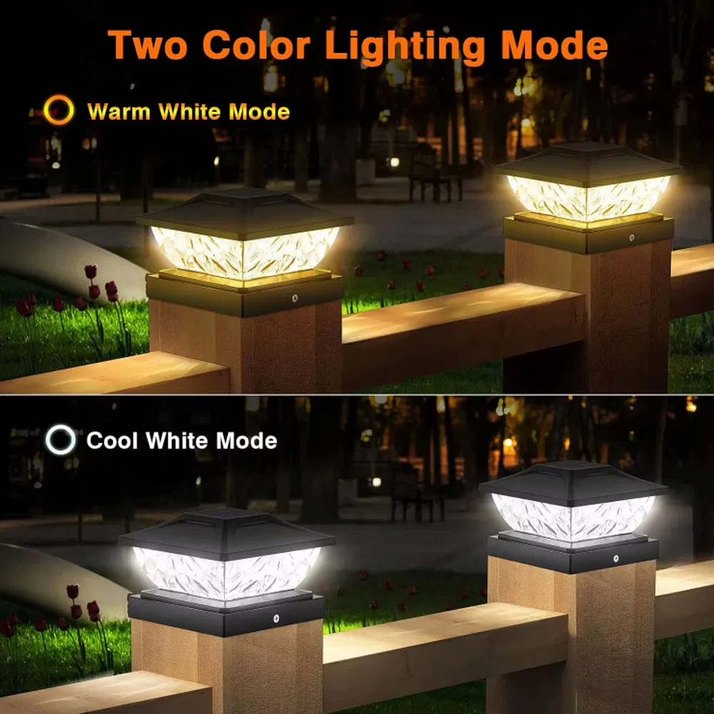 RGB Modern Solar Pillar Light Opulent Square Post Caps Waterproof Outdoor Gate Top Light Lawn Columns Deck Columns for Courtyard
