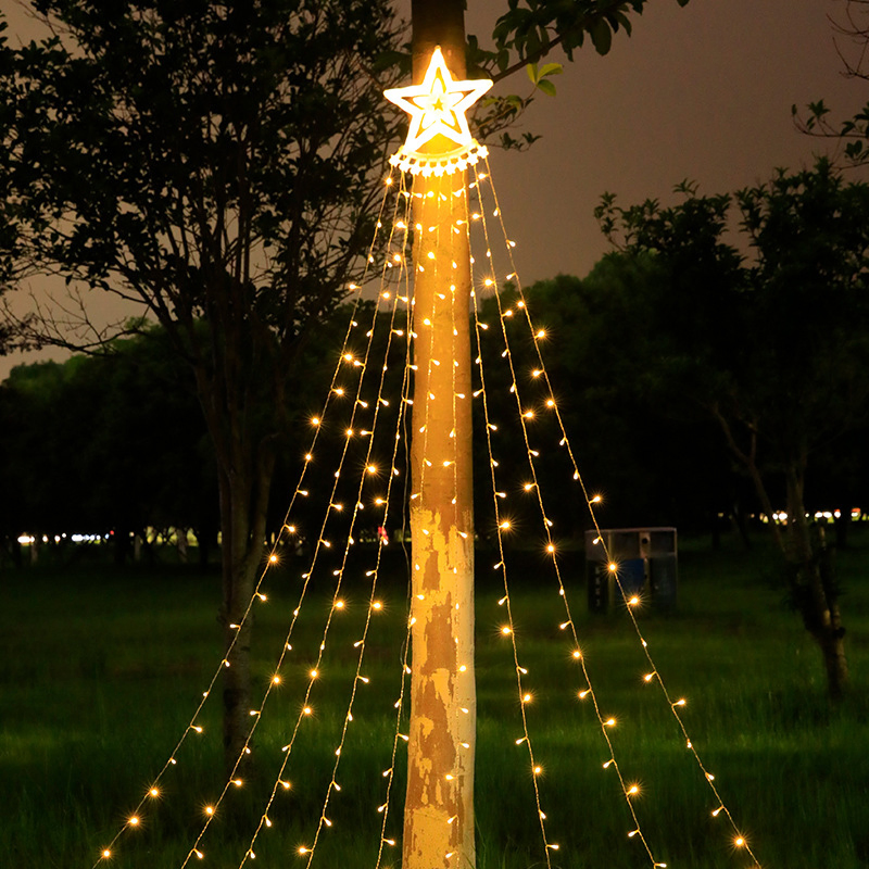 Christmas Decorations Waterfall LED String Lights Outdoor Courtyard Festival Solar Star Fairy Waterflow String Light