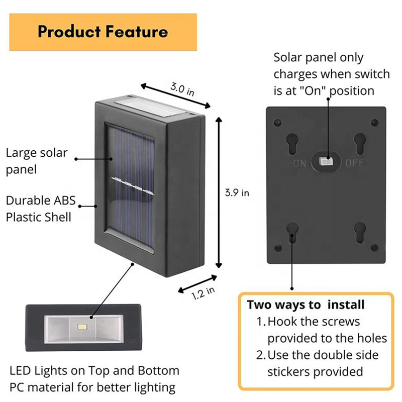 Warm White Patio Doors Fence Deck Garden Lighting Waterproof Small Step Lamp Outdoor Solar up and Down Wall Lights