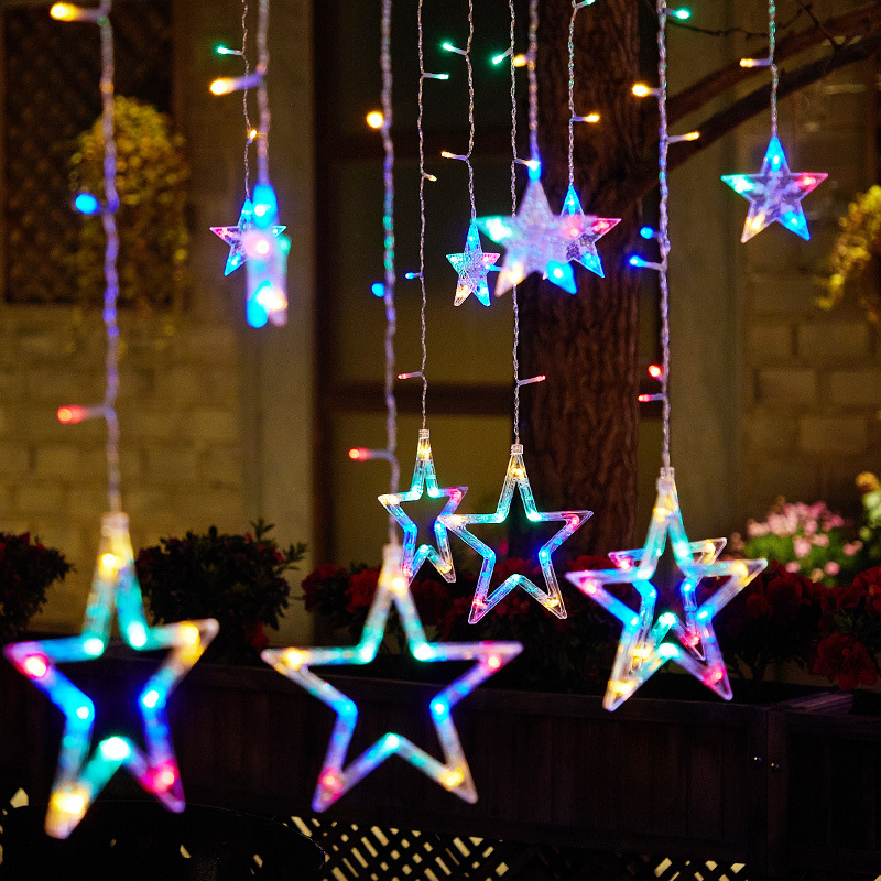 8 Modes Outdoor Holiday Christmas Decoration Solar String Garden Fairy Lights Star LED Solar Waterproof Curtain Lights