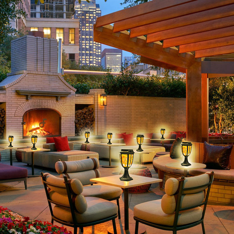 New Best Modern ABS LED Gate Solar Powered Pillar Flame Post Lights