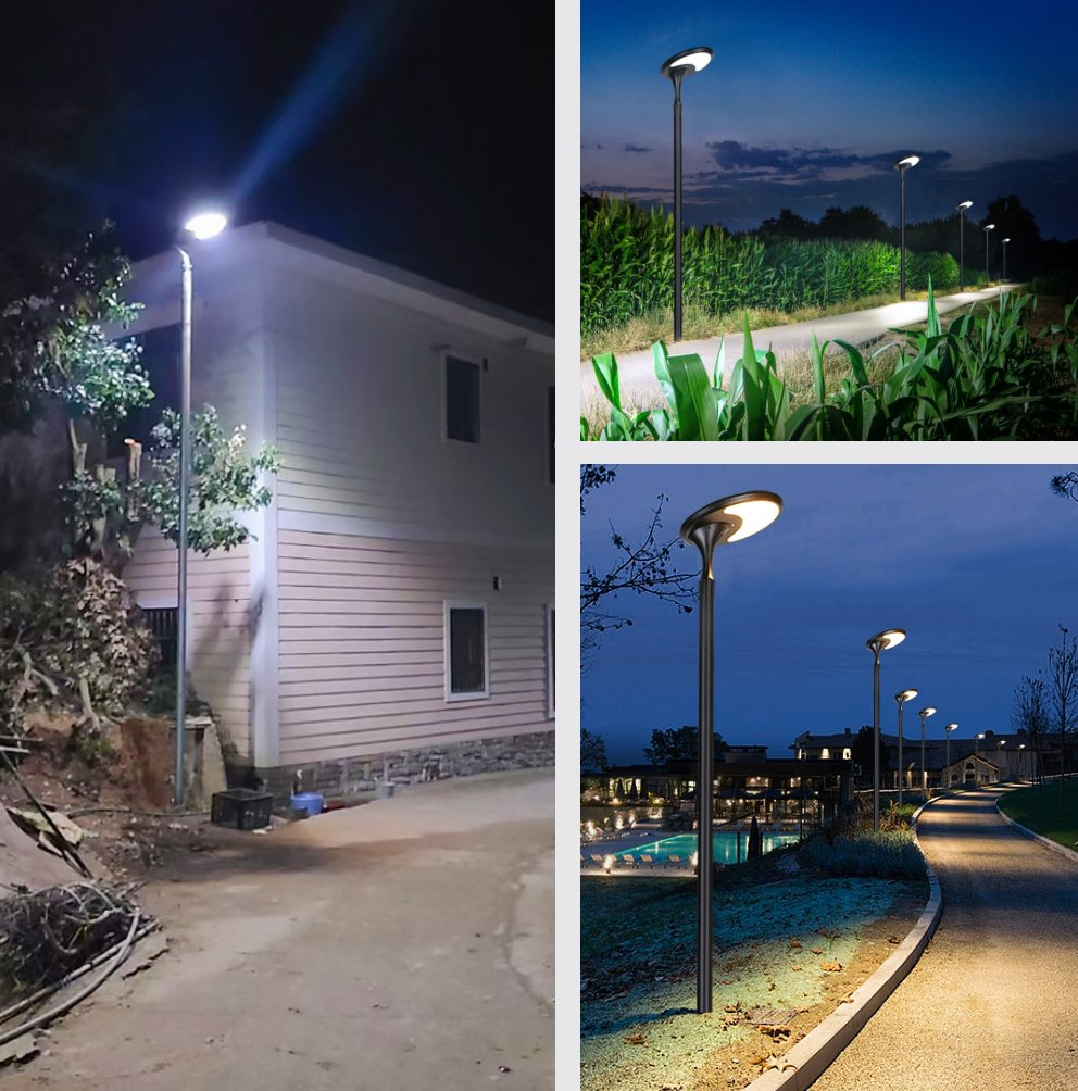 High Power LED Lighting Fixture Outdoor 3--6m Pole Yard Top Post Solar Garden Light with Solar Panel System