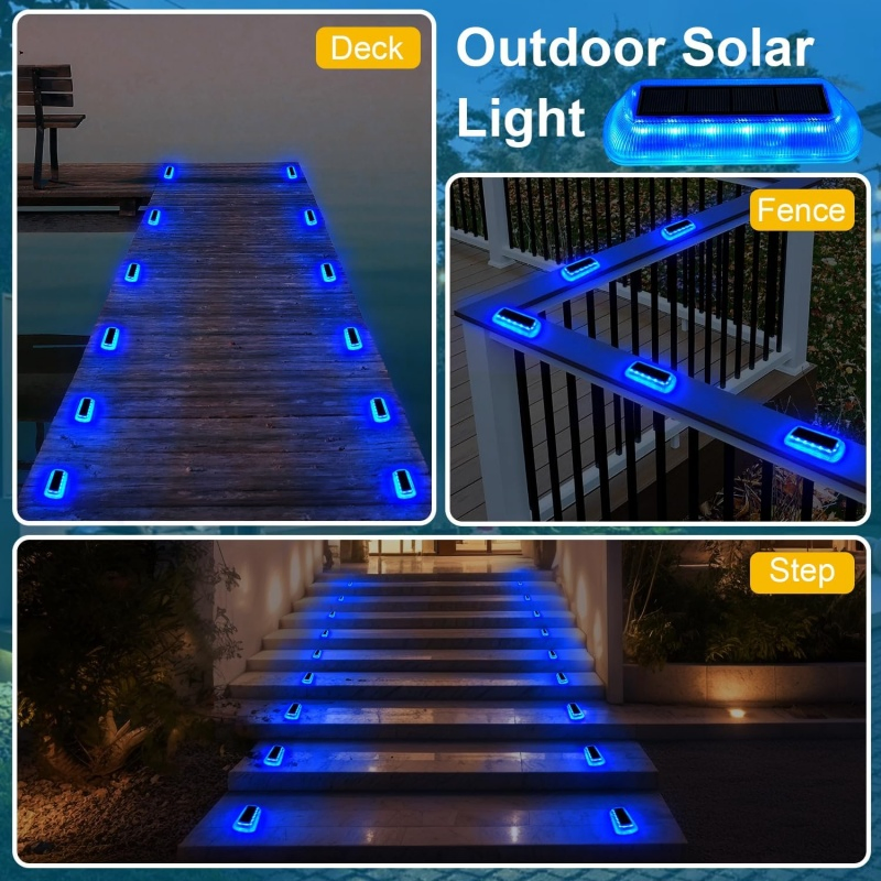 Blue Stair Waterproof Fence Driveway Yard LED Deck Solar Step Lights