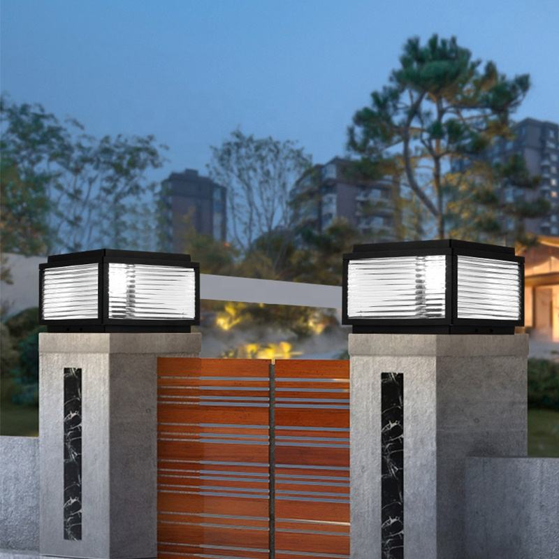 Modern Waterproof IP65 Square Fence Garden Post Main Gate Lamp Outdoor Solar Pillar Light