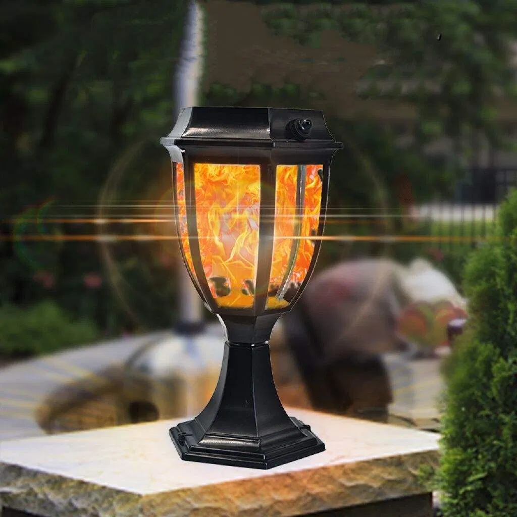 New Best Modern ABS LED Gate Solar Powered Pillar Flame Post Lights