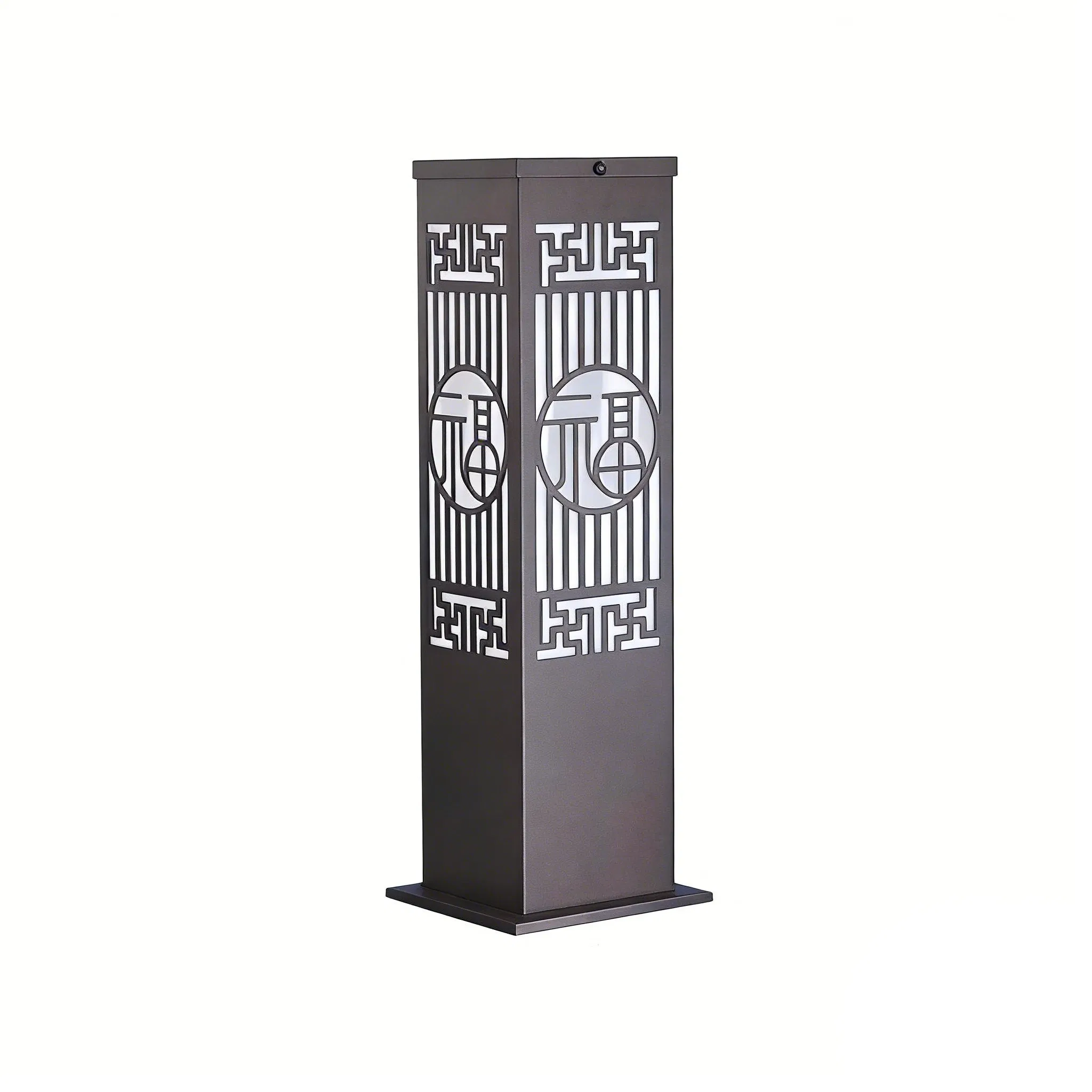 Modern Solar LED Bollard Light with Decorative Chinese Pattern for Garden Pathway