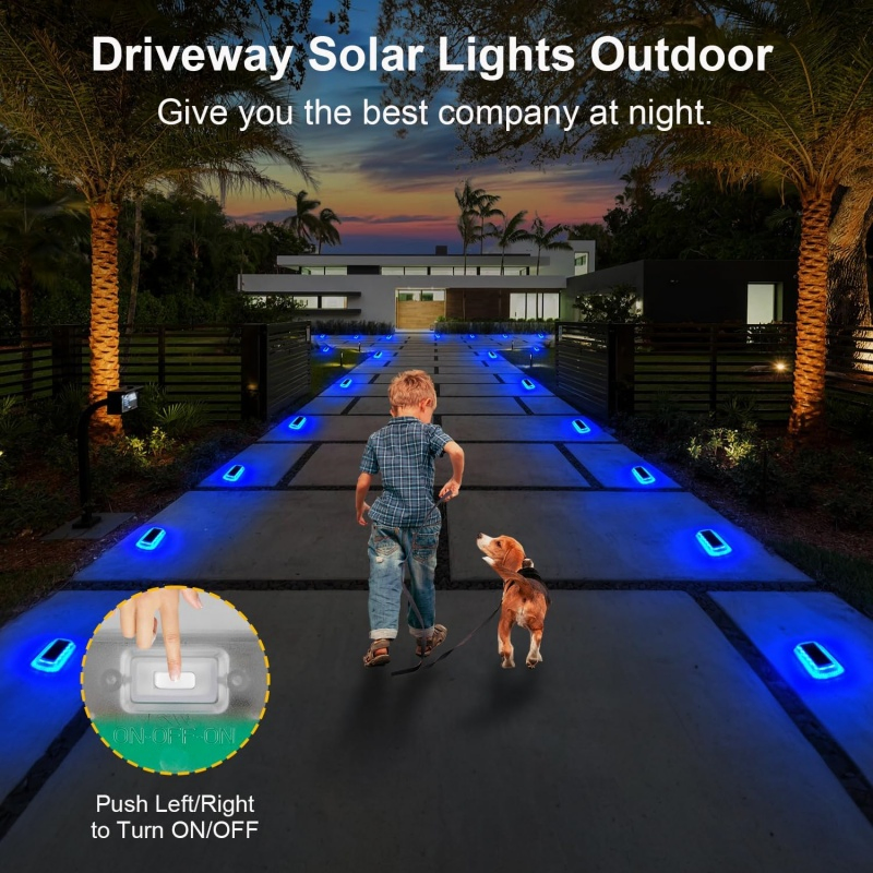 Blue Stair Waterproof Fence Driveway Yard LED Deck Solar Step Lights