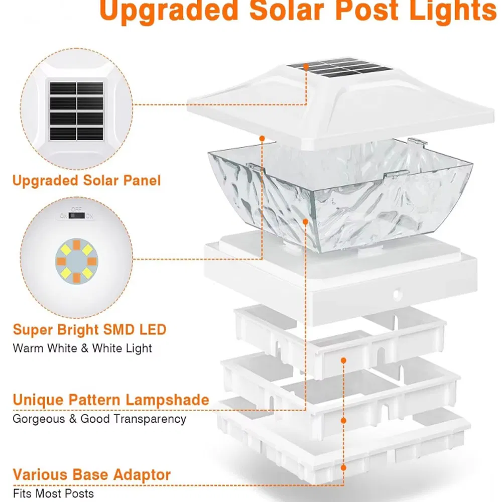 RGB Modern Solar Pillar Light Opulent Square Post Caps Waterproof Outdoor Gate Top Light Lawn Columns Deck Columns for Courtyard