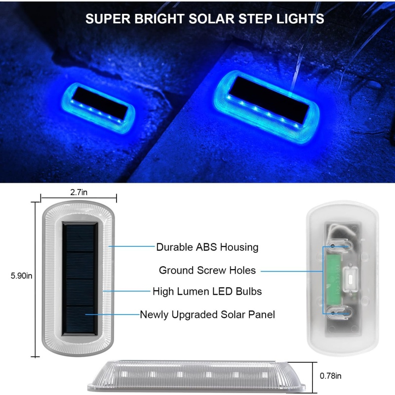 Blue Stair Waterproof Fence Driveway Yard LED Deck Solar Step Lights