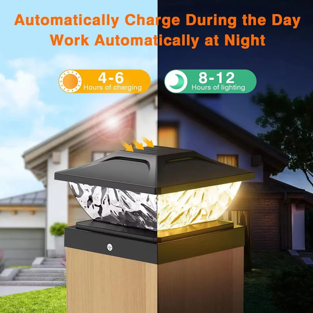 RGB Modern Solar Pillar Light Opulent Square Post Caps Waterproof Outdoor Gate Top Light Lawn Columns Deck Columns for Courtyard