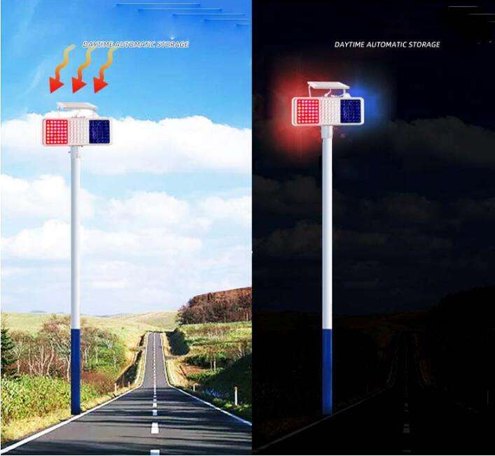 Waterproof LED Burst Flash Traffic Warning Light Double Sides Four Sets LED Red Blue Solar Flashing Solar Strobe Light