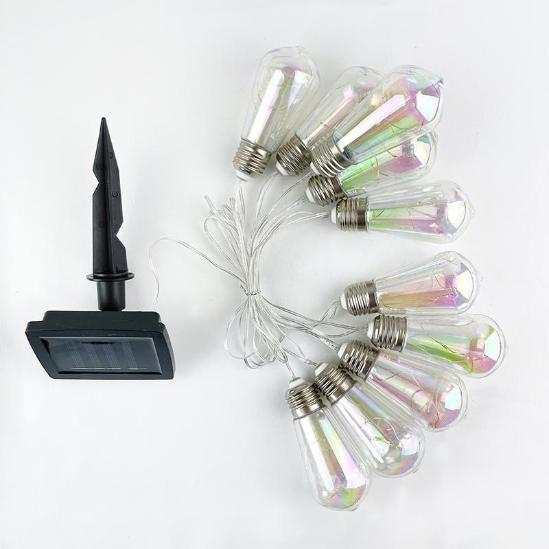 Solar Powered Hanging 10PCS Iridescent Solar String Lights, LED Bulb Fairy Lights for Outdoor Garden Patio Party Decoration