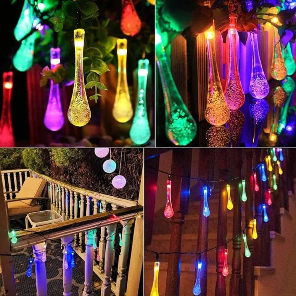 Solar Strings Lights, LED Water Drop Solar Fairy Lights Waterproof Ci24846