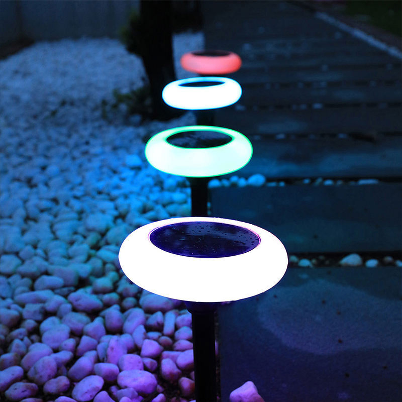 Disc-Shaped Buried Lamps RGB Color Change Waterproof LED Solar Underground Light with Spike for Park Garden