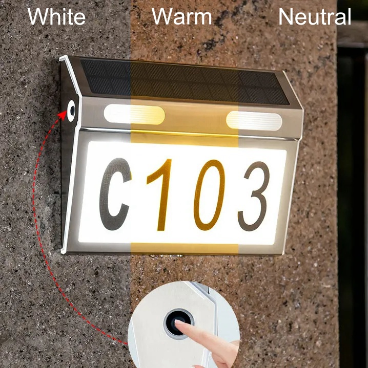 Waterproof Solar Outdoor Gate Pillar LED Light DIY Door Plate House Number Wall Solar Powered Lights