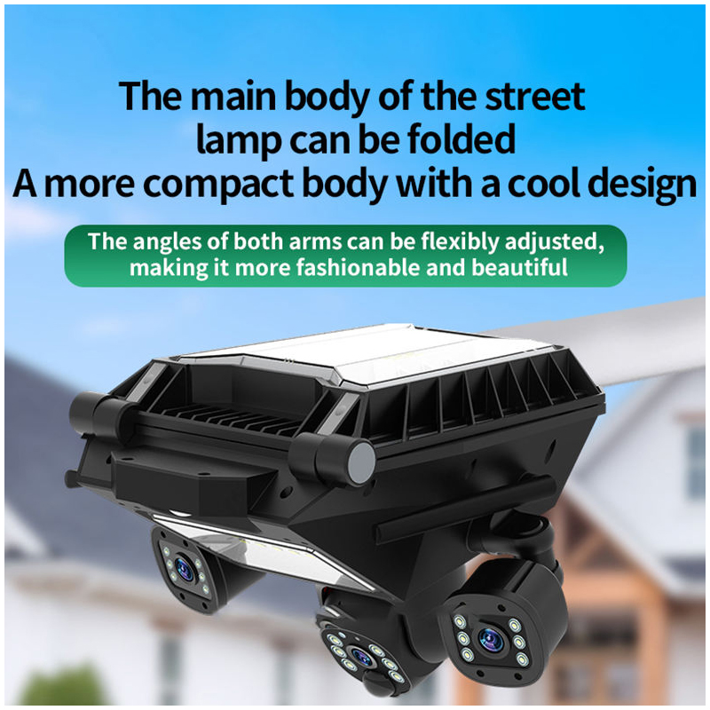 Outdoor Foldable Three Lens 12MP 4G Solar Security Cameras 500W Outdoor Motion Sensor LED Garden Integrated Solar Street Lights