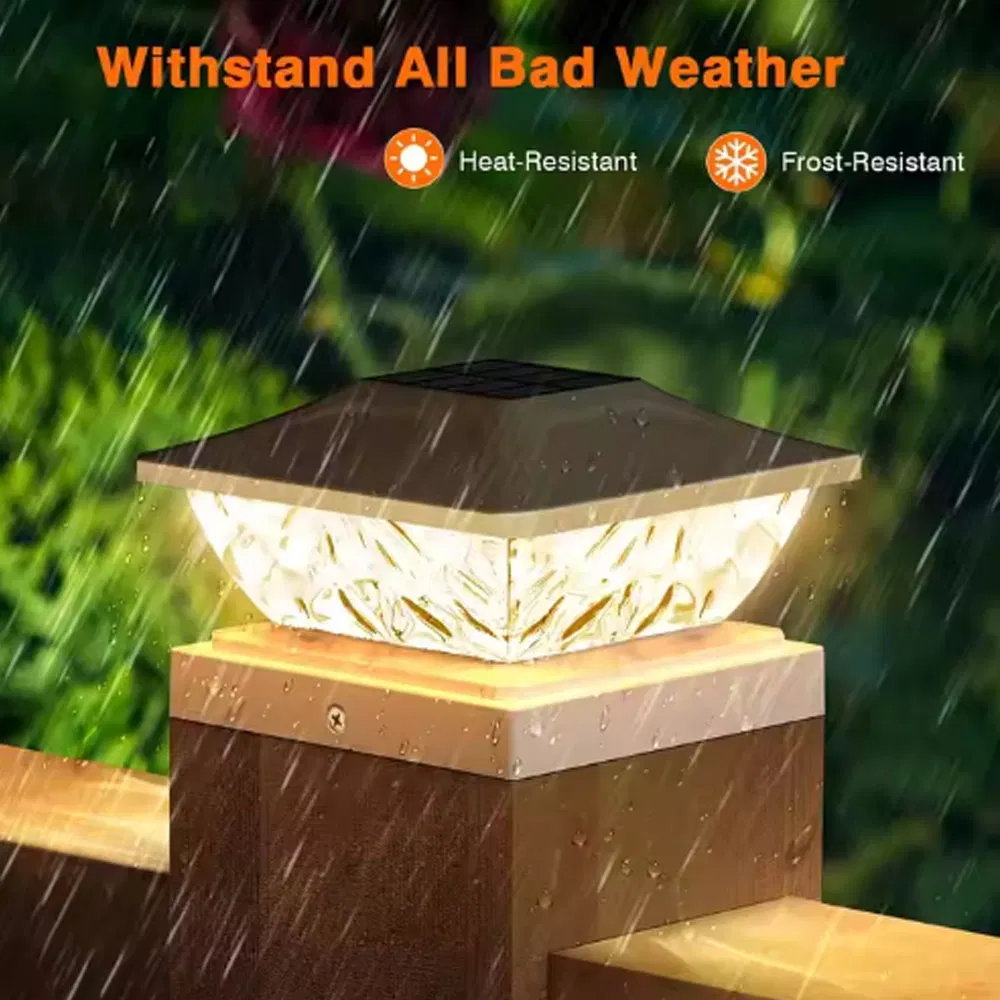 RGB Modern Solar Pillar Light Opulent Square Post Caps Waterproof Outdoor Gate Top Light Lawn Columns Deck Columns for Courtyard