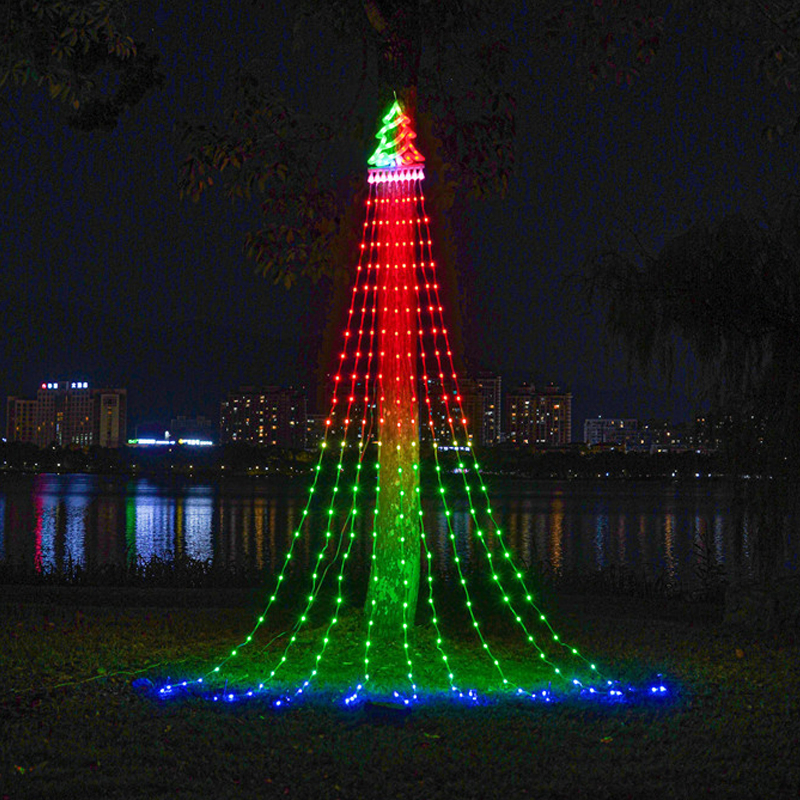 Christmas Decorations Waterfall LED String Lights Outdoor Courtyard Festival Solar Star Fairy Waterflow String Light