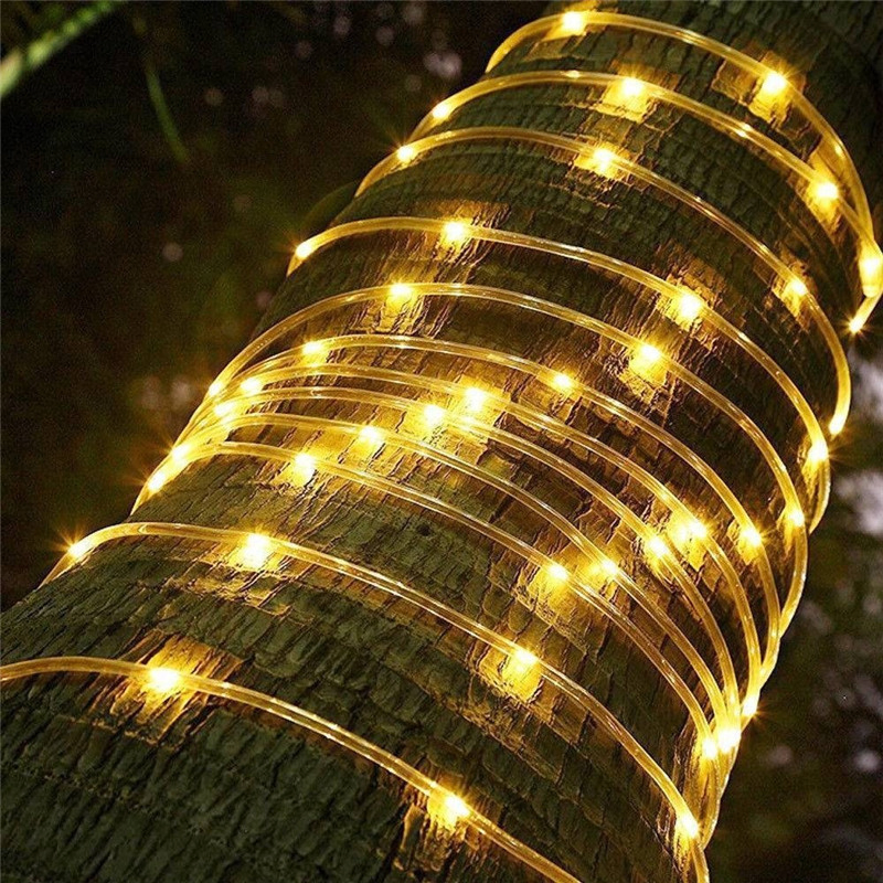 7m/12m/22m Solar Powered Rope Tube Fairy String Light Outdoor Xmas Garden Christmas Party Tree Flexible Strip Lighting Decor