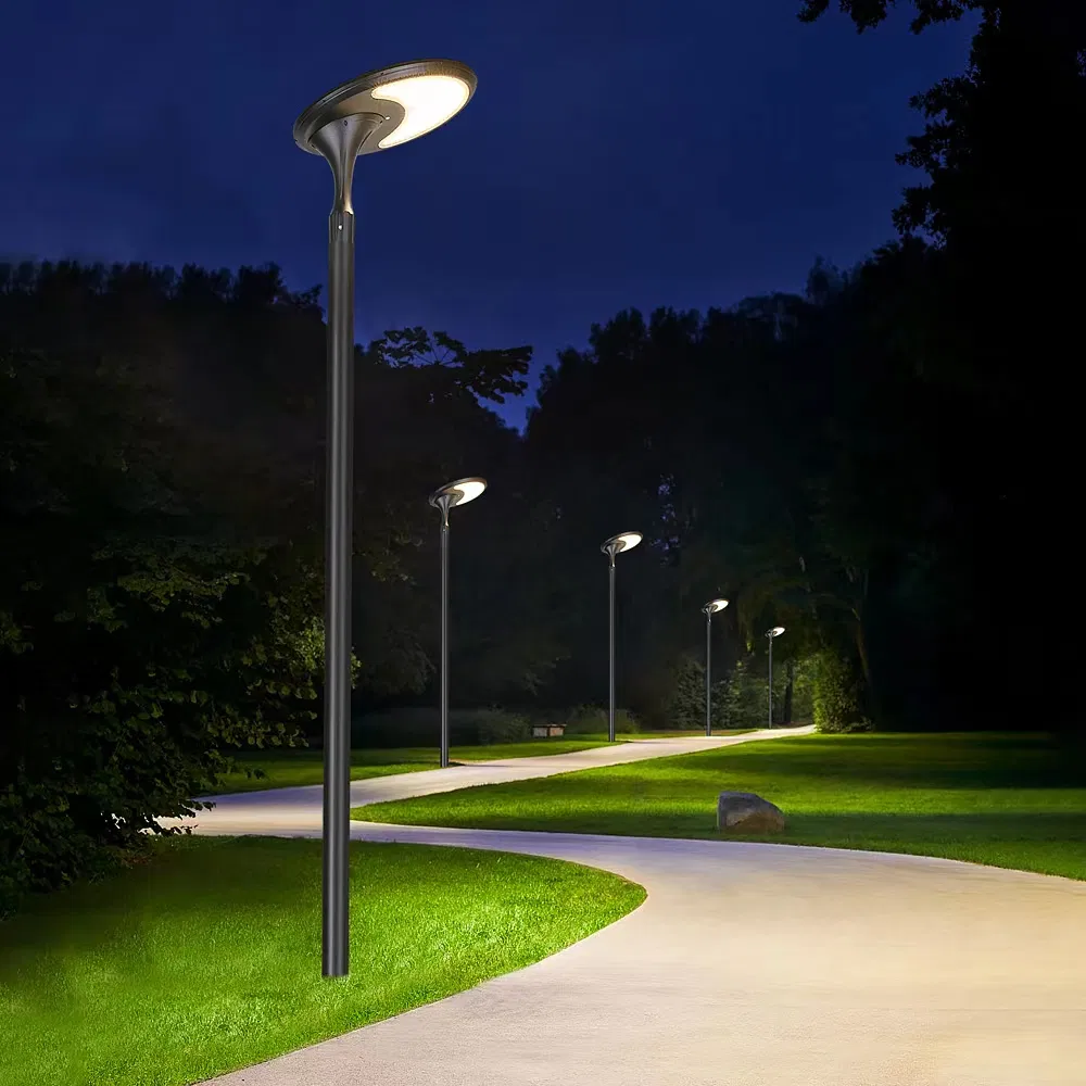 High Power LED Lighting Fixture Outdoor 3--6m Pole Yard Top Post Solar Garden Light with Solar Panel System