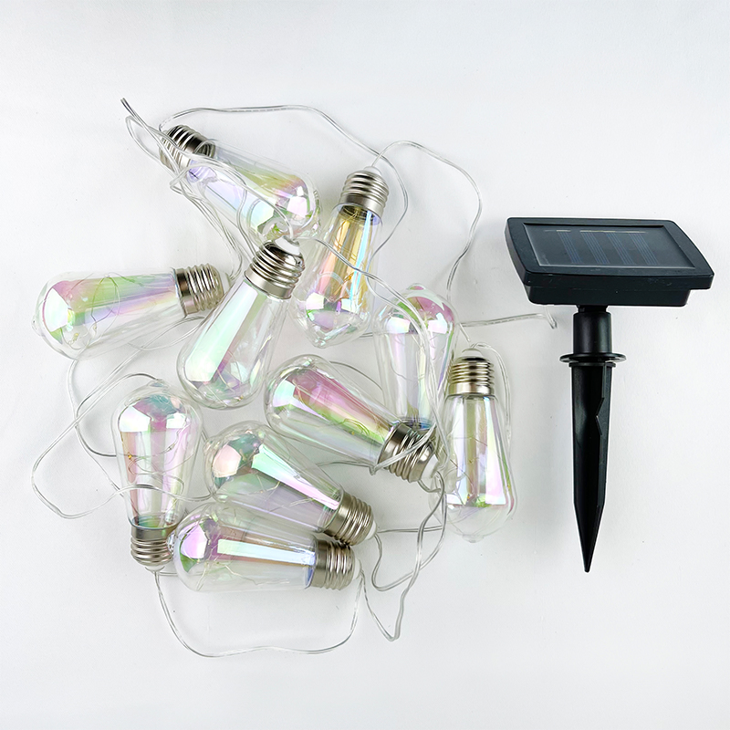 Solar Powered Hanging 10PCS Iridescent Solar String Lights, LED Bulb Fairy Lights for Outdoor Garden Patio Party Decoration