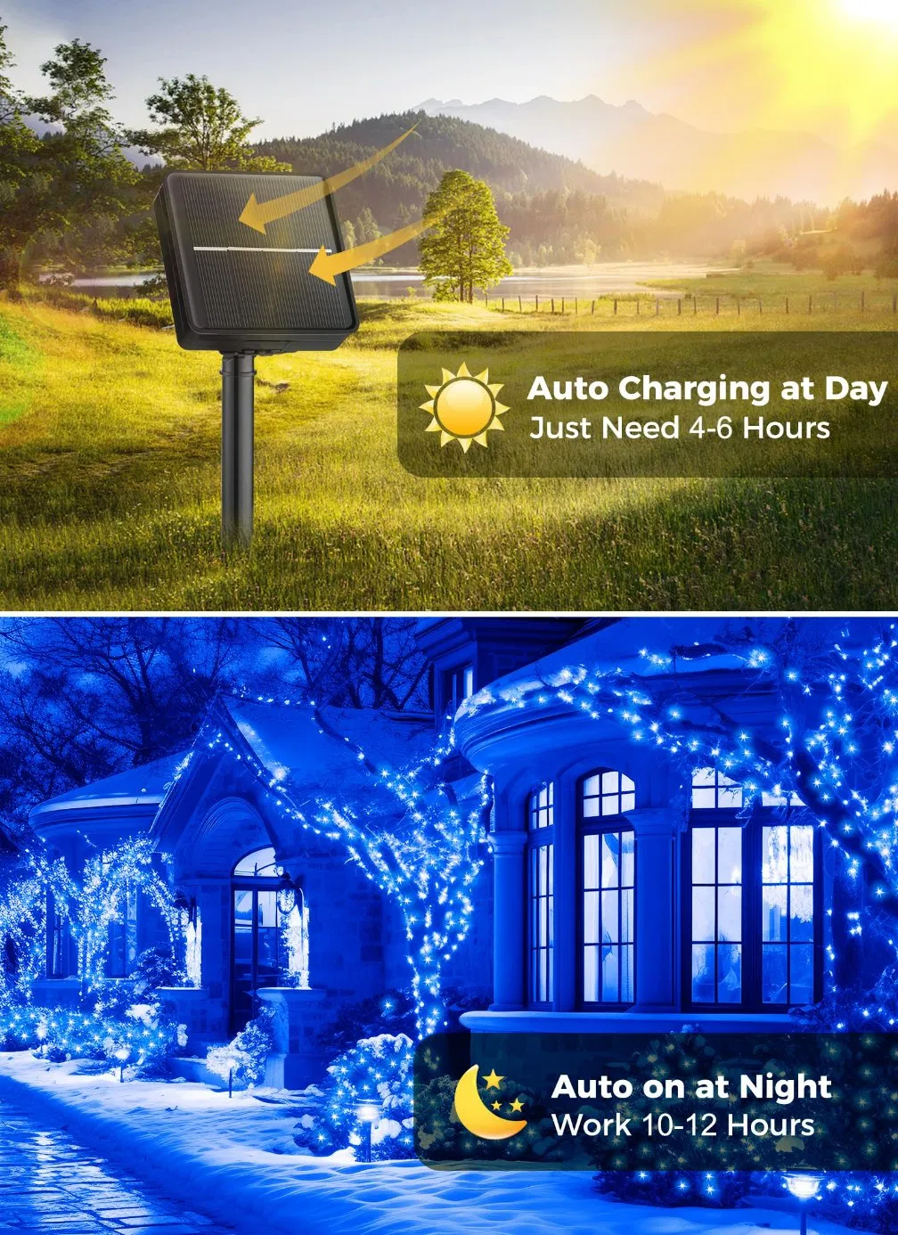 Solar Powered Fairy String Lights, Cold White LED Lights with Auto on/off for Patio, Porch