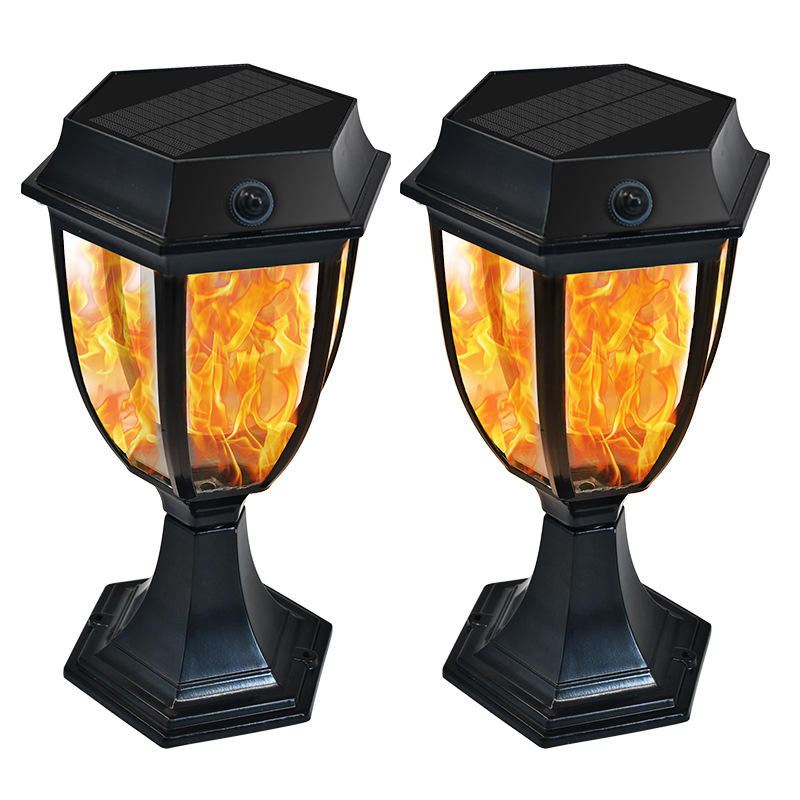 New Best Modern ABS LED Gate Solar Powered Pillar Flame Post Lights