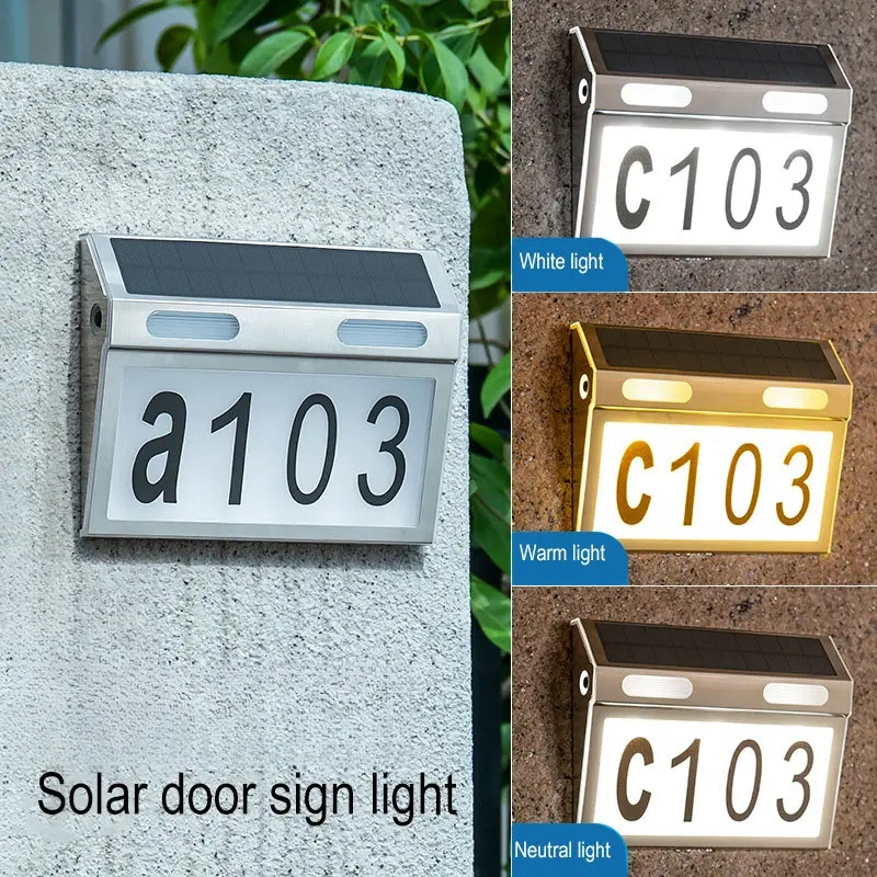 Waterproof Solar Outdoor Gate Pillar LED Light DIY Door Plate House Number Wall Solar Powered Lights