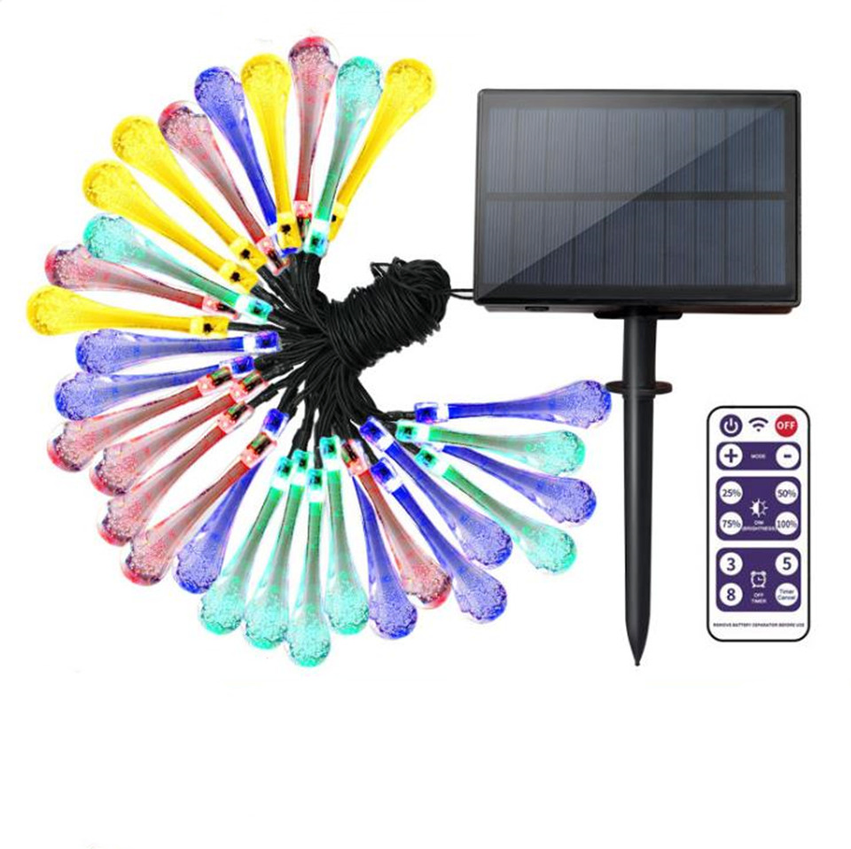 Solar LED Outdoor String Lights 7m 30 LED Christmas Decorative Water Drop Fairy Lights