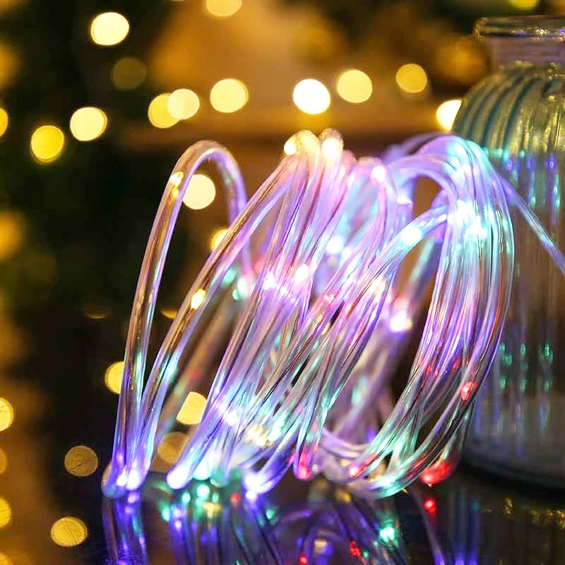 7m/12m/22m Solar Powered Rope Tube Fairy String Light Outdoor Xmas Garden Christmas Party Tree Flexible Strip Lighting Decor