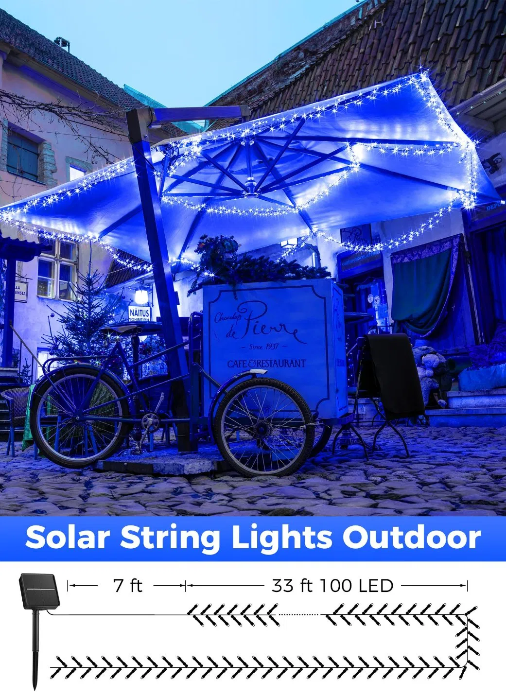Solar Powered Fairy String Lights, Cold White LED Lights with Auto on/off for Patio, Porch